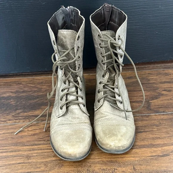 Steve Madden Distressed Lace-Up Boots in Tan - Picture 2 of 5